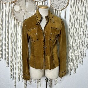 Vintage | Essendi Rich Brown Suede Snap Front Shirt Jacket with Grommet Detail